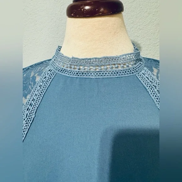 SHEIN Women Blue Relaxed Fit and Flare High Neck Short Sleeves Dress Size M - Picture 5 of 11